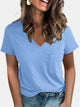 Pocketed V-Neck Short Sleeve T-Shirt Light Blue