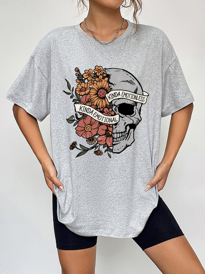 Round Neck Short Sleeve Graphic T-Shirt Cloudy Blue