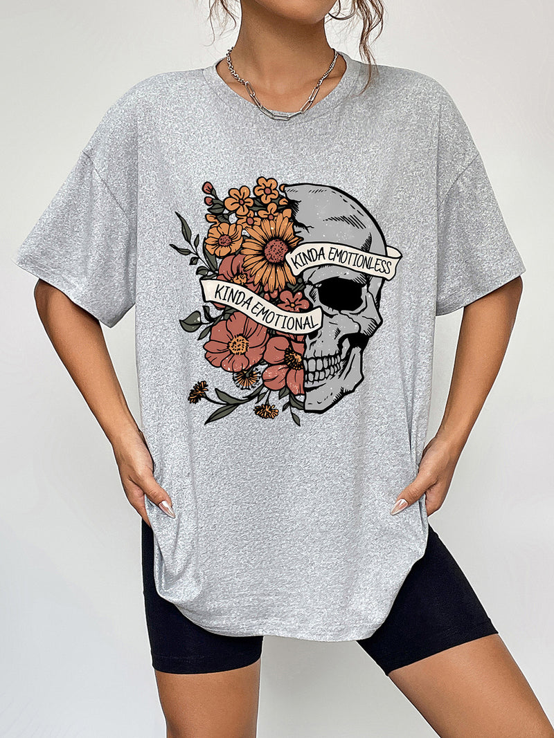 Round Neck Short Sleeve Graphic T-Shirt Cloudy Blue