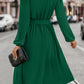 Tie Waist Notched Neck Long Sleeve Dress