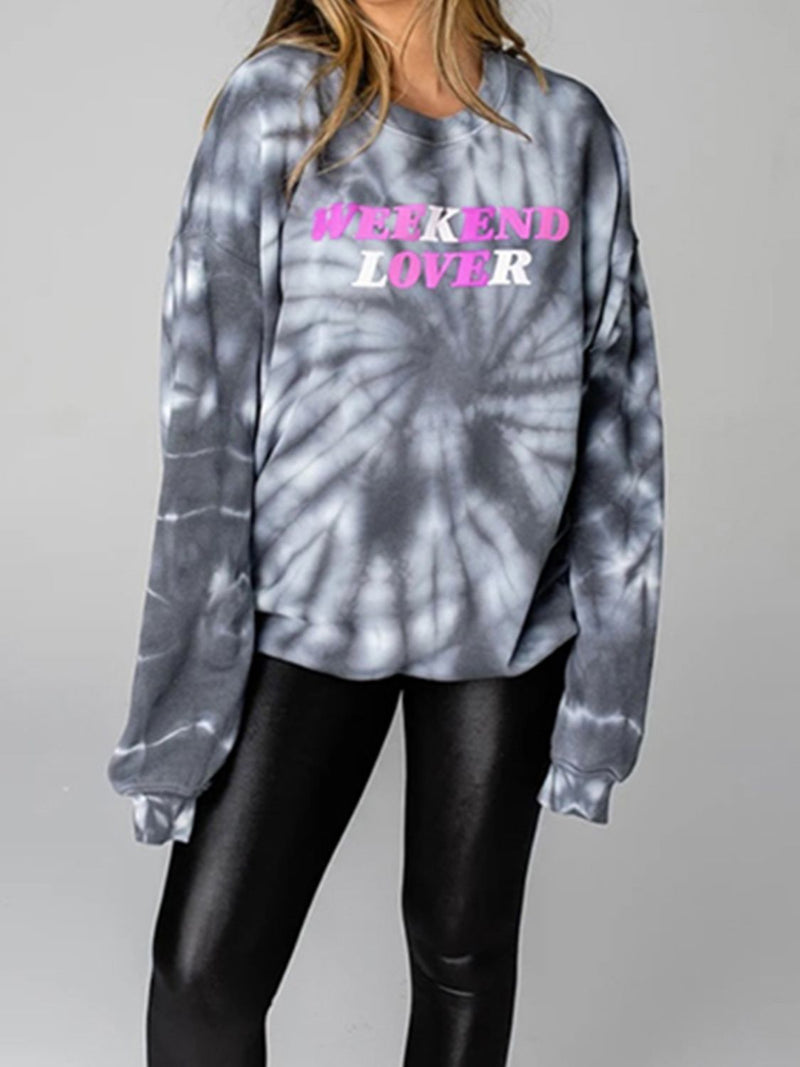 WEEKEND LOVER Graphic Tie-Dye Sweatshirt