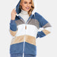 Full Size Drawstring Color Block Zip Up Hooded Outerwear