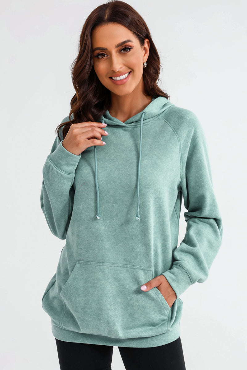 Long Sleeve Front Pocket Hoodie Gum Leaf