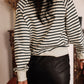 Decorative Button Striped Long Sleeve Sweatshirt