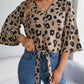 Tied Button Up Leopard V-Neck Blouse