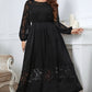 Melo Apparel Plus Size Embroidery Round Neck Long Sleeve Maxi Dress