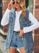 Collared Neck Sleeveless Denim Top with Pockets Light