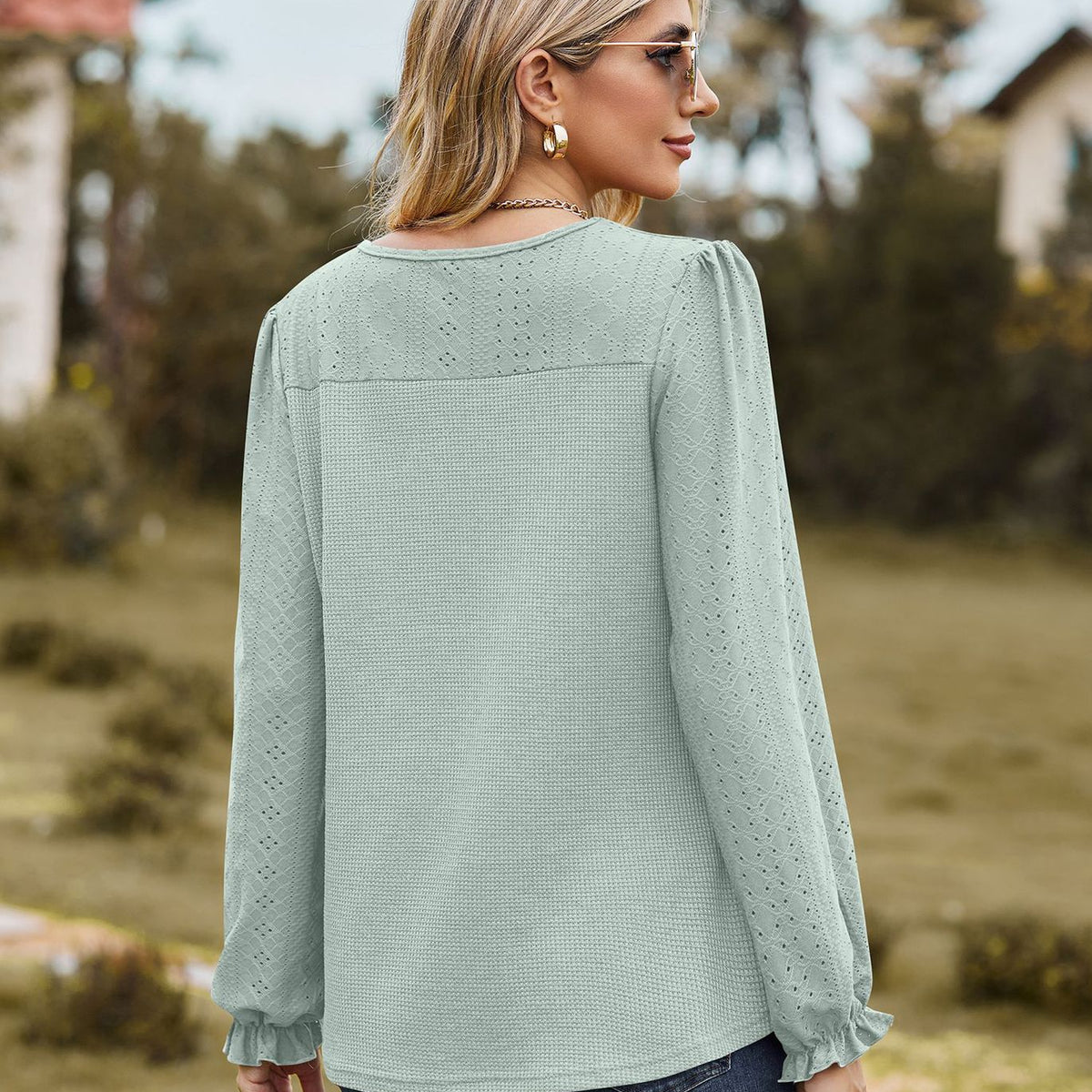 Round Neck Flounce Sleeve Top