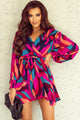 Printed Surplice Neck Tie Waist Dress Multicolor