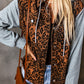 Leopard Distressed Drawstring Hooded Denim Jacket