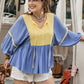 Plus Size Ruched Tie Neck Balloon Sleeve Blouse