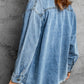 Button Up Pocketed Raw Hem Denim Jacket