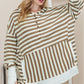 Striped Dropped Shoulder Buttoned Hoodie