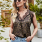 Shiny Leopard Spliced Lace Scalloped Tank