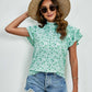 Ditsy Floral Mock Neck Flounce Sleeve Blouse