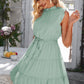 Ruffle Collar Tie Belt Tiered Dress