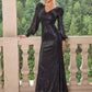 Sequin V-Neck Lantern Sleeve Maxi Dress