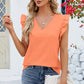 Ruffled V-Neck Cap Sleeve Blouse