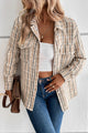 Perfee Pocketed Button Up Collared Neck Jacket Tan