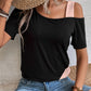 Contrast Asymmetrical Neck Short Sleeve T-Shirt