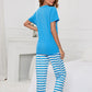 V-Neck Short Sleeve T-Shirt and Striped Pants Lounge Set