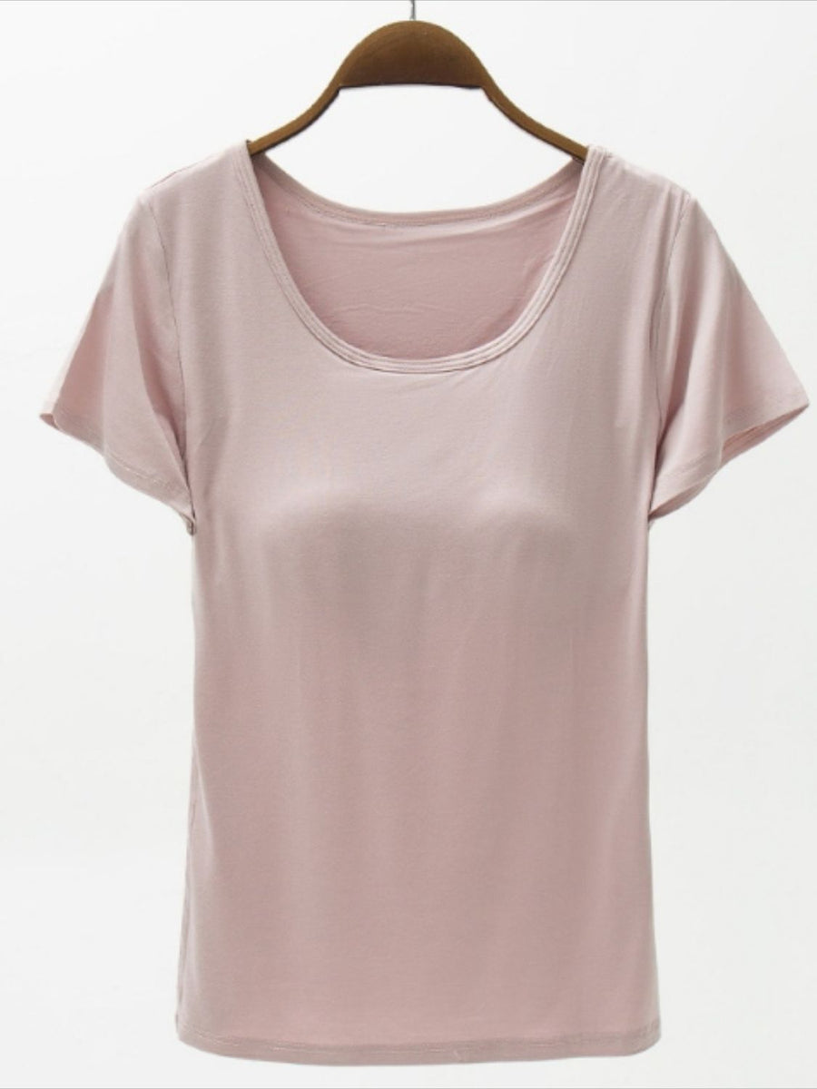 Round Neck Modal T-Shirt with Bra Dusty Pink