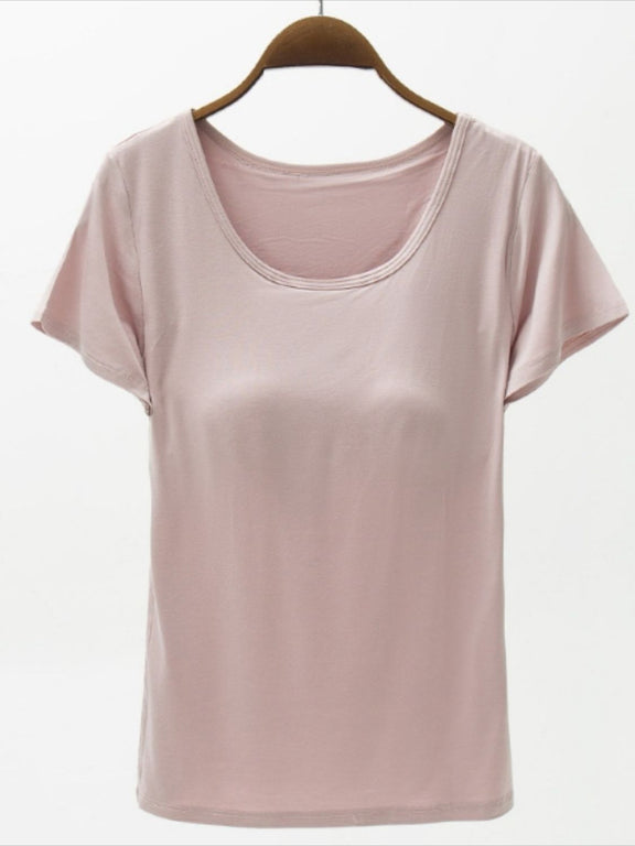 Round Neck Modal T-Shirt with Bra Dusty Pink