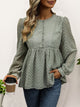 Perfee Peplum Round Neck Long Sleeve Blouse Sage