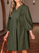 Bracelet Sleeve Split Neck Scallop Detail Pleated Corduroy Mini Dress Moss