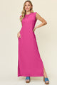 Double Take Full Size Texture Mock Neck Sleeveless Maxi Dress Hot Pink