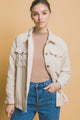Love Tree Corduroy Button Up Jacket with Sherpa Inside Cream