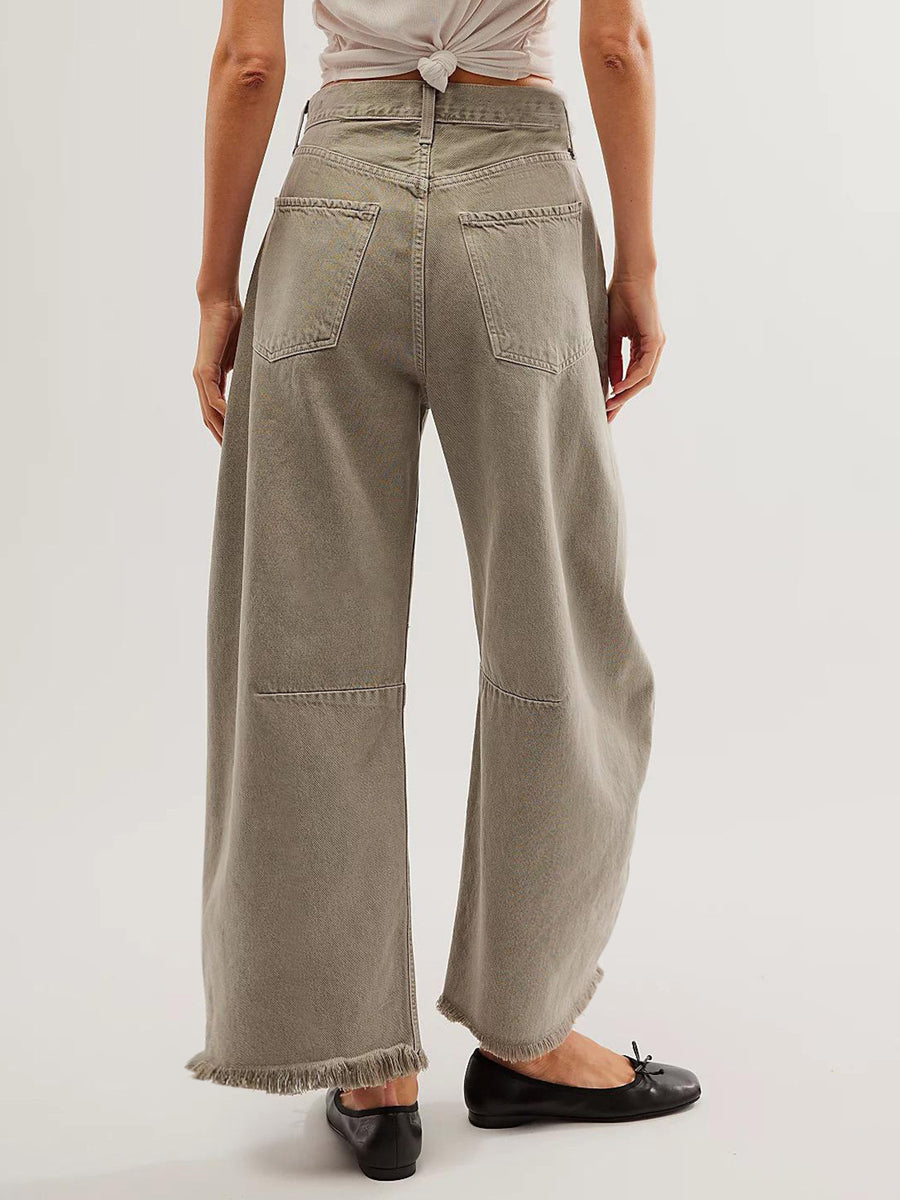 Raw Hem Wide Leg Jeans with Pockets Dust Storm