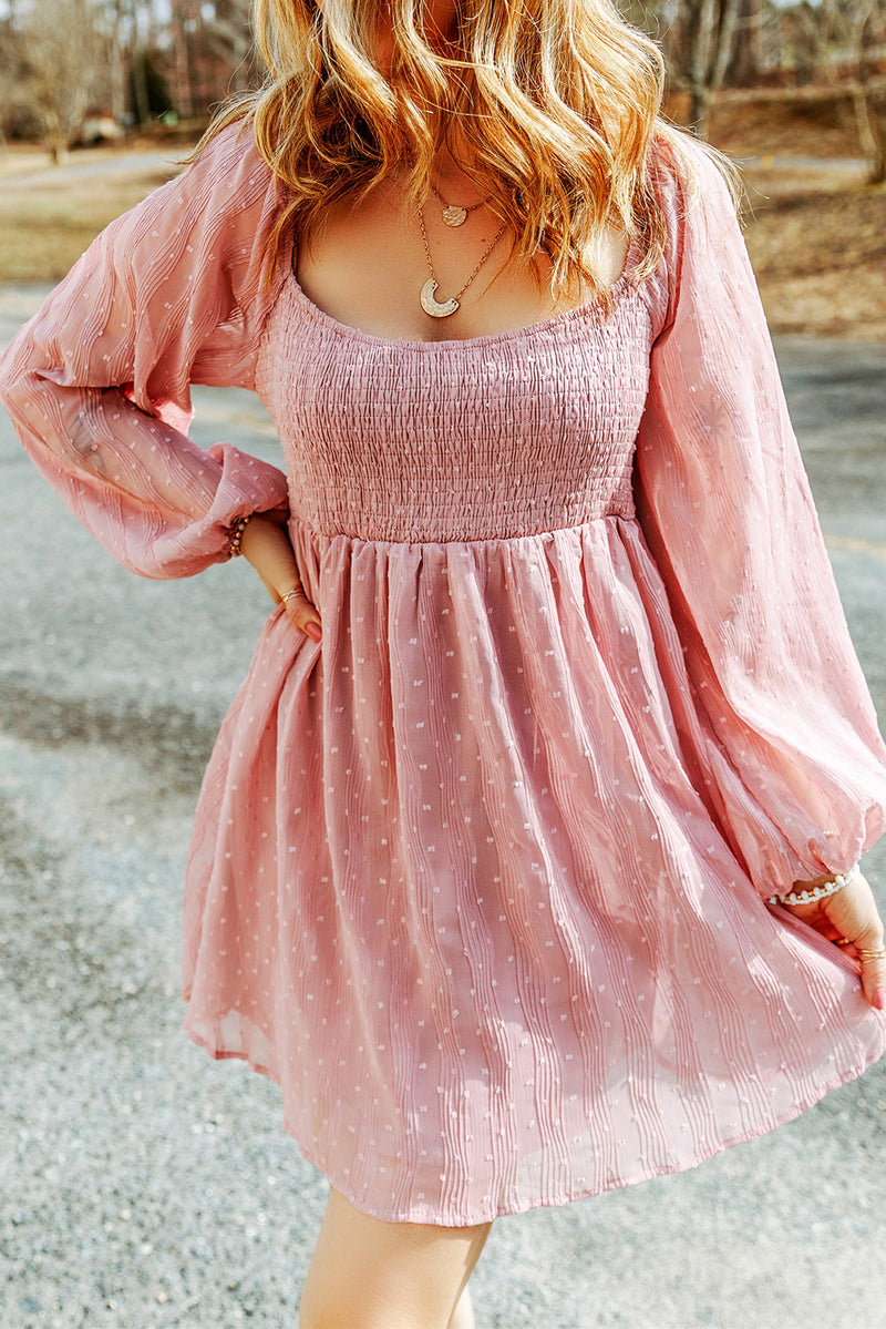 Scoop Neck Smocked Balloon Sleeve Dress