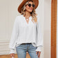 Notched Neck Flounce Sleeve Blouse