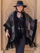Plus Size Printed Fringe Open Front Outerwear Black