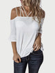 Full Size Cold Shoulder Three-Quarter Sleeve Blouse White