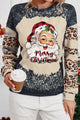 Santa Graphic Leopard Dropped Shoulder Sweatshirt Black