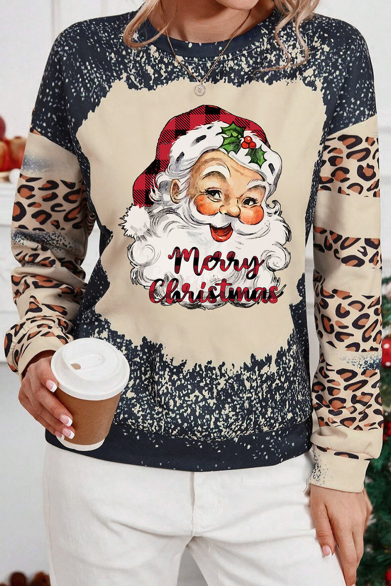 Santa Graphic Leopard Dropped Shoulder Sweatshirt Black