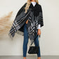 Fringe Contrast Plaid Poncho