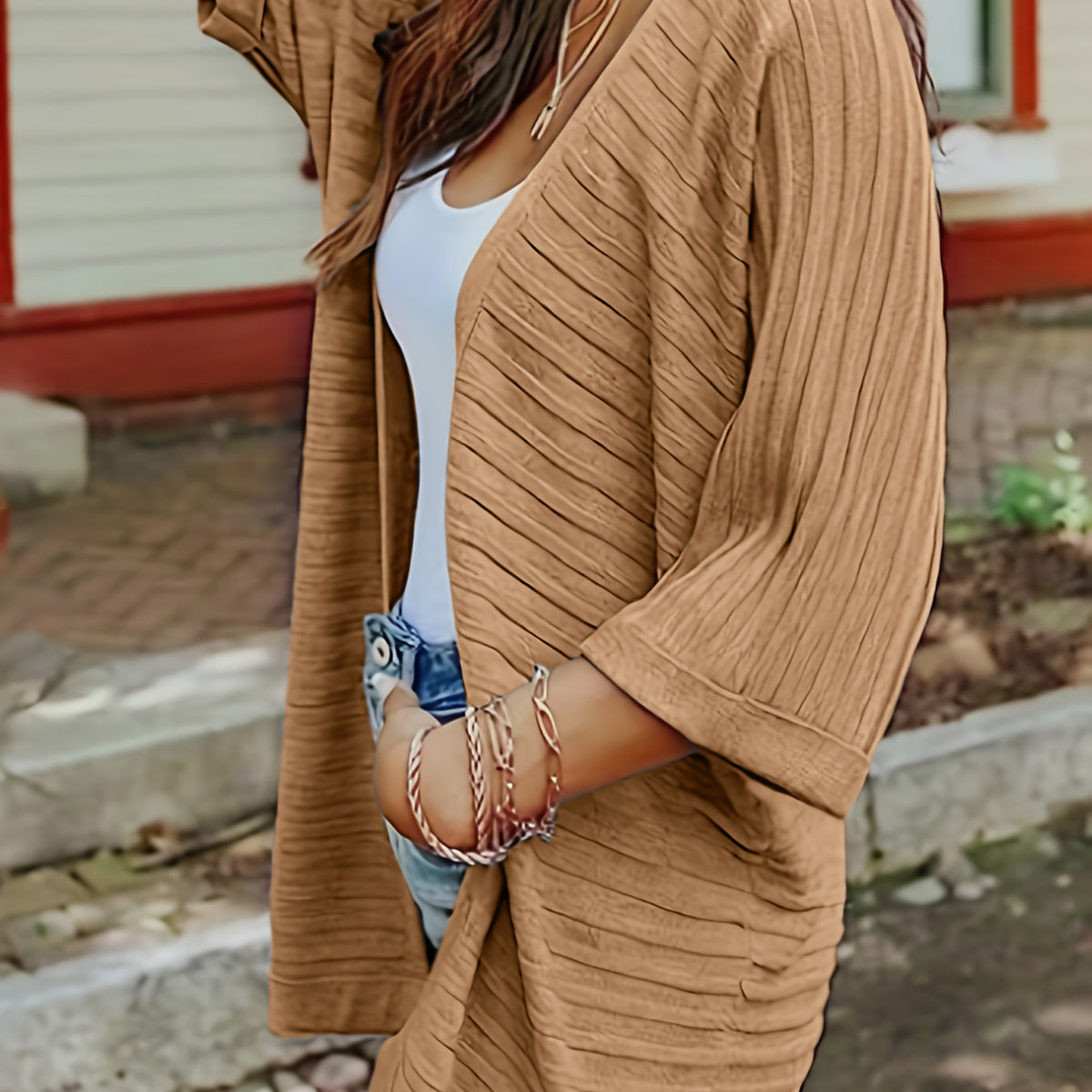 Striped Open Front Knit Cardigan