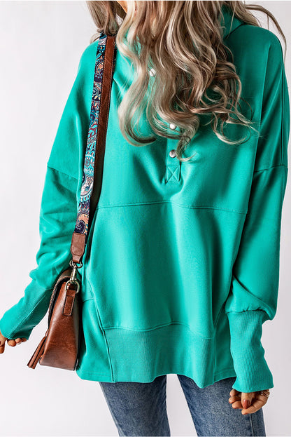 Quarter-Snap Dropped Shoulder Hoodie Teal