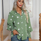 Polka Dot Collared Neck Buttoned Lantern Sleeve Shirt