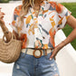 Printed Notched Short Sleeve Blouse