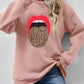 Leopard Lip Graphic Round Neck Sweatshirt