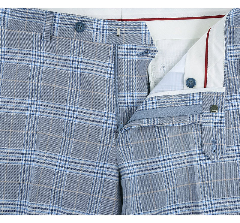 293-3 Men's 2-Piece Slim Fit Notch Lapel Stretch Windowpane Suit