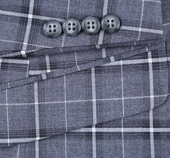 293-14 Men's Classic Fit Single Breasted Grey & White Check Suits