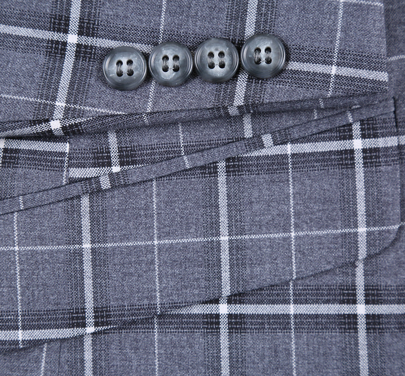 293-14 Men's Classic Fit Single Breasted Grey & White Check Suits
