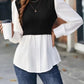 Contrast Round Neck Puff Sleeve Blouse