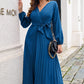 Pleated Long Sleeve Surplice Maxi Dress