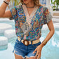 Printed V-Neck Short Sleeve Blouse